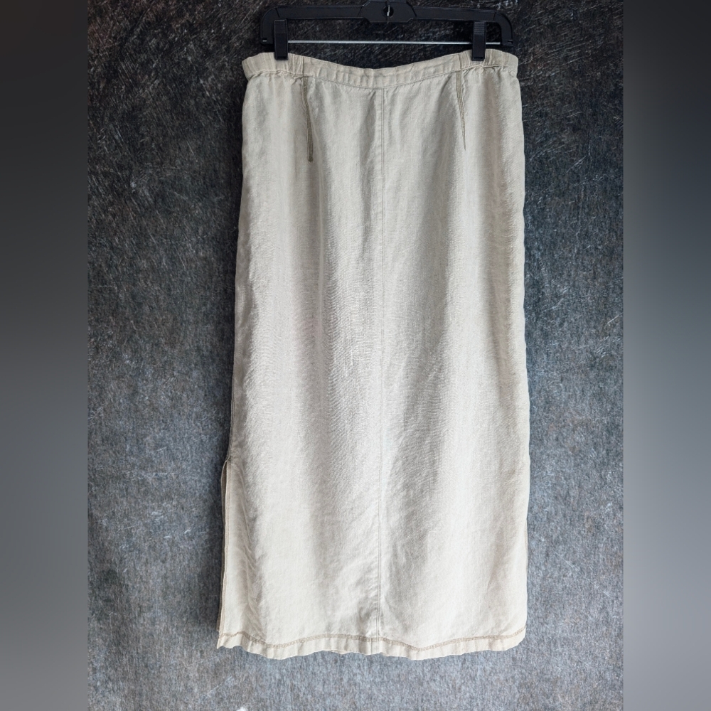 Linen Stonewashed Vintage Midi Skirt
